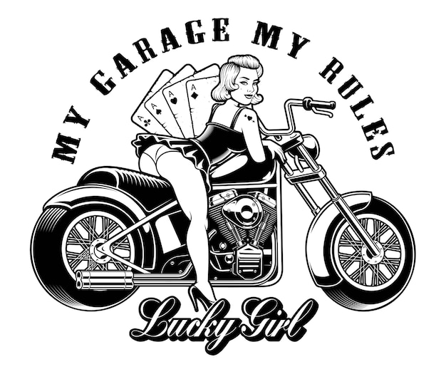 Download Premium Vector | Pin up girl with motorcycle and playing ...