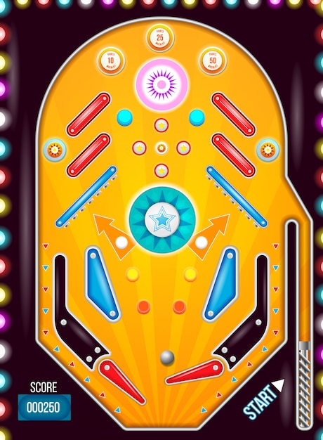 Premium Vector | Pinball machine top view with in vintage style.