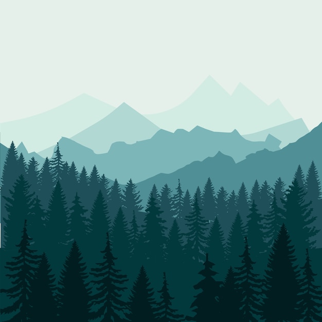 Premium Vector | Pine forest and mountains
