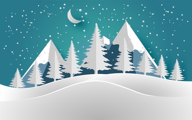 Download Premium Vector | Pine tree illustration in winter and snow mountain. design paper art and crafts