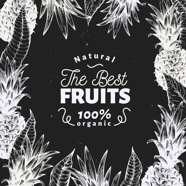 Download Pineapple fruit design. hand drawn vector fruit illustration on chalk board. engraved style ...