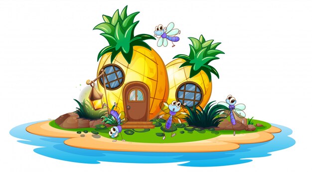 Download Pineapple house on island Vector | Premium Download