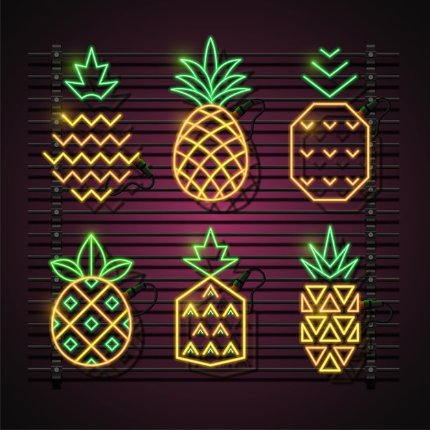 Premium Vector Pineapple Neon Set