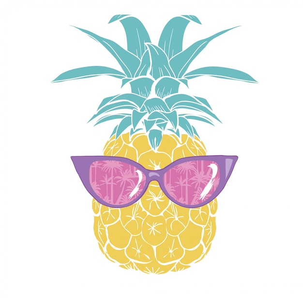 熱帯のメガネ ベクトル イラスト デザイン エキゾチックな食べ物 果物とパイナップル プレミアムベクター