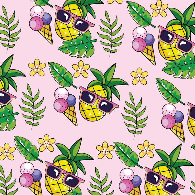 Download Pineapple with sunglasses and tropical plants background ...