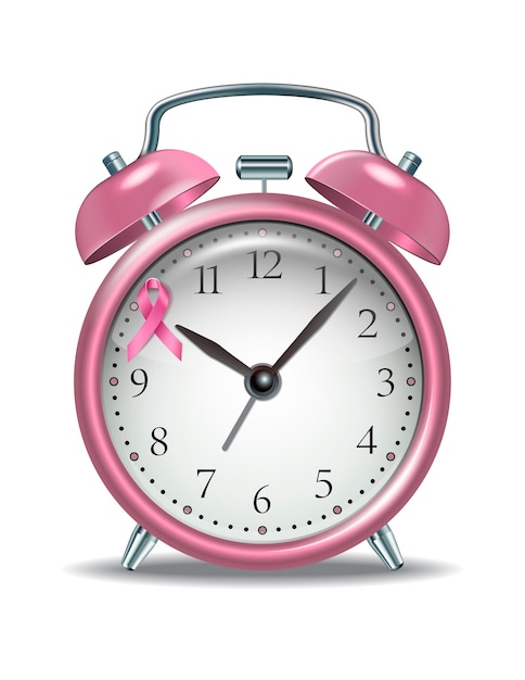 Premium Vector | Pink alarm clock with pink ribbon on clock face ...