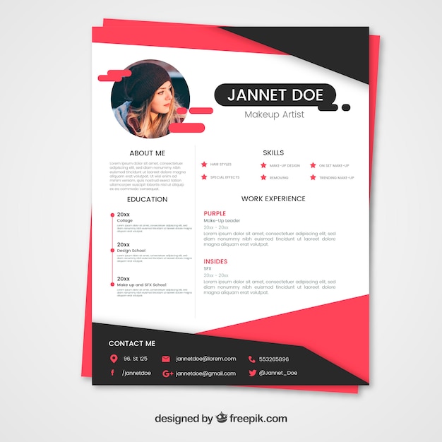 Pink and black resume template Free Vector