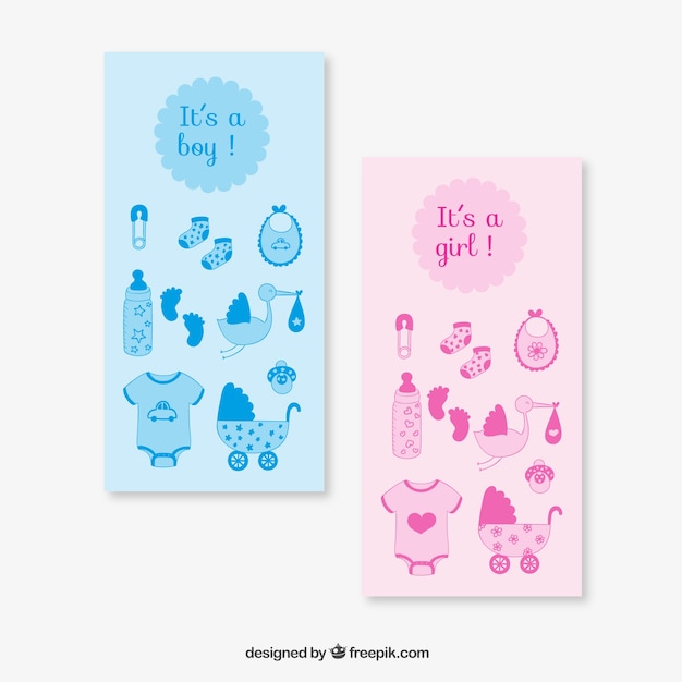 Pink and blue baby shower cards