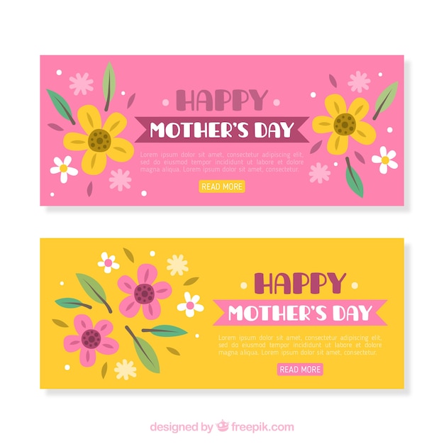 Pink and yellow mothers day banners