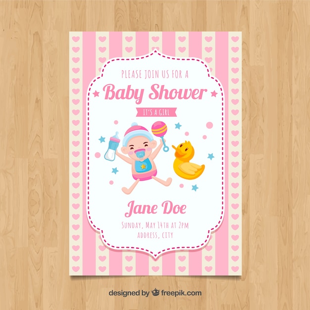 Download Pink baby shower card template | Free Vector