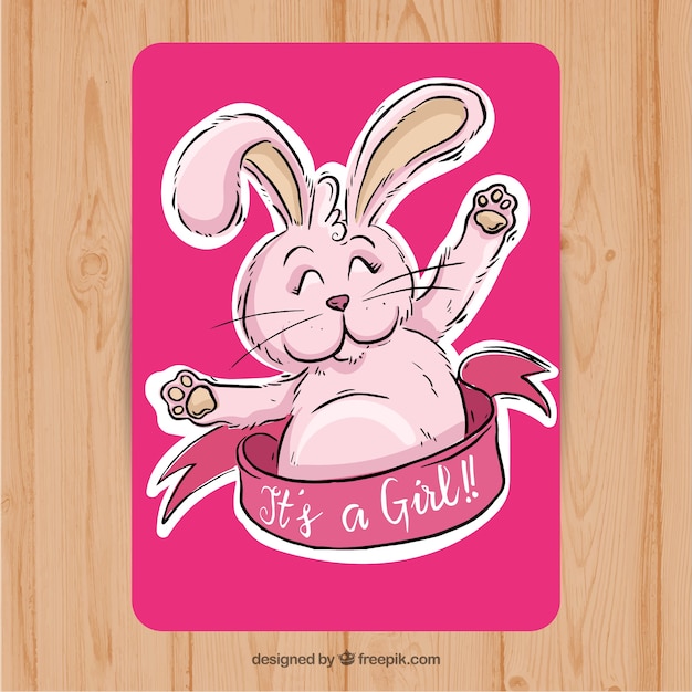 Download Pink baby shower card with cute bunny Vector | Free Download