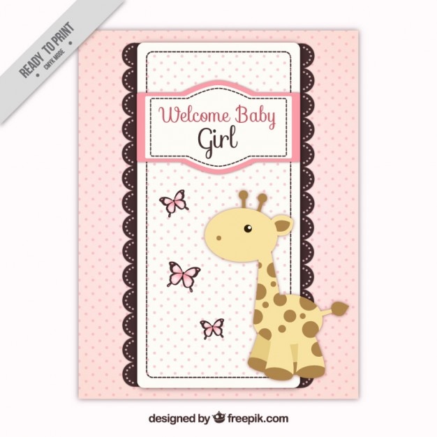 Pink baby shower card with giraffe