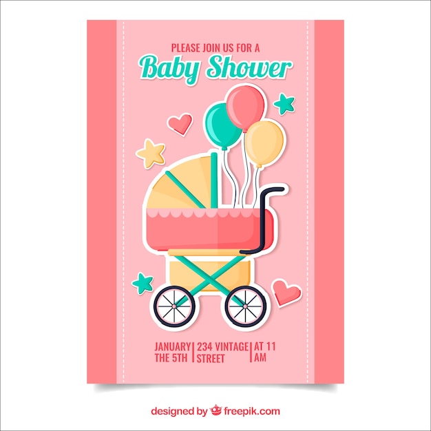Download Pink baby shower card Vector | Free Download