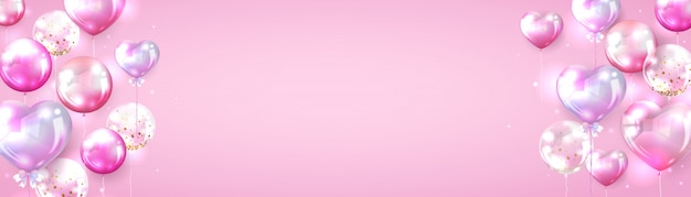 バレンタインバナーデザインのピンクのバルーン背景 無料のベクター