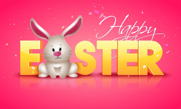 Pink banner with cute easter rabbit | Premium Vector