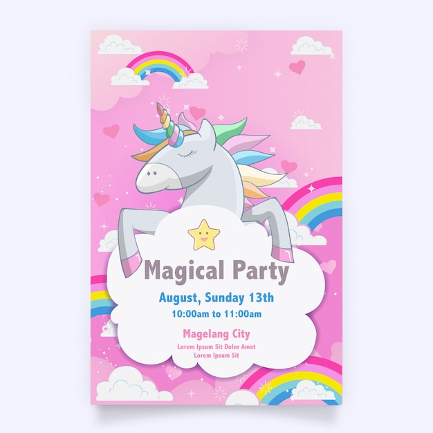 Download Premium Vector | Pink birthday card with a white unicorn