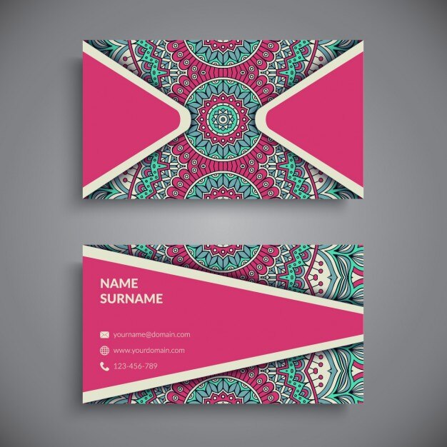 Pink business card with mandala