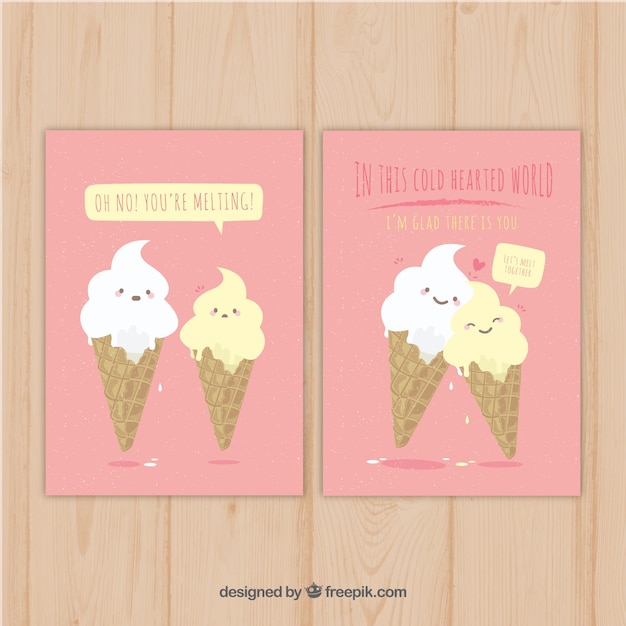 Pink card templates with ice cream\
characters