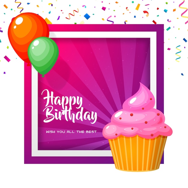 Premium Vector | Pink cupcake birthday card