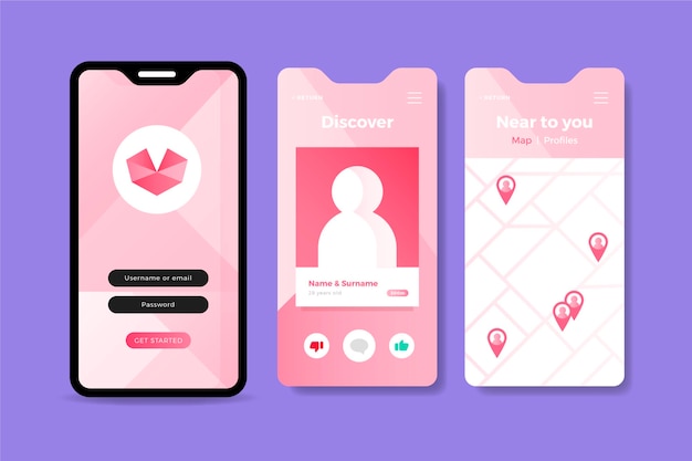 携帯電話上のピンクの出会い系アプリのインターフェース 無料のベクター