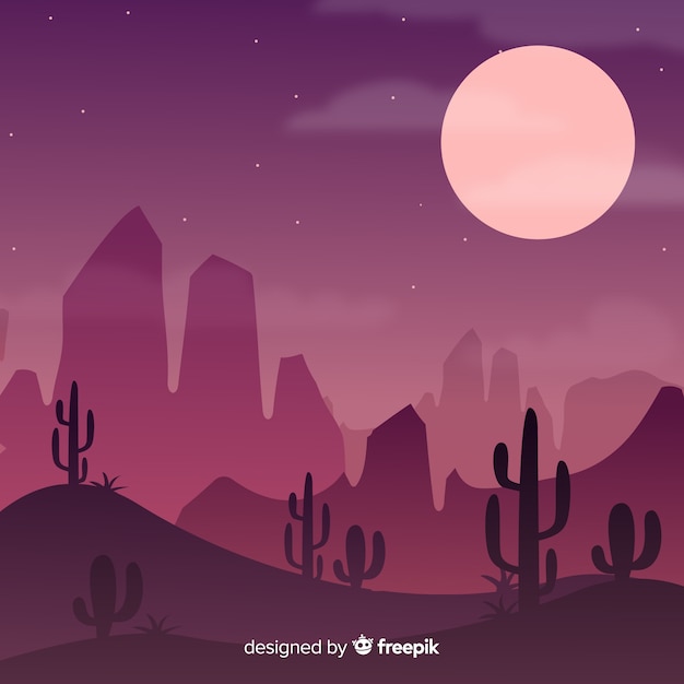 月とピンクの砂漠の風景 無料のベクター