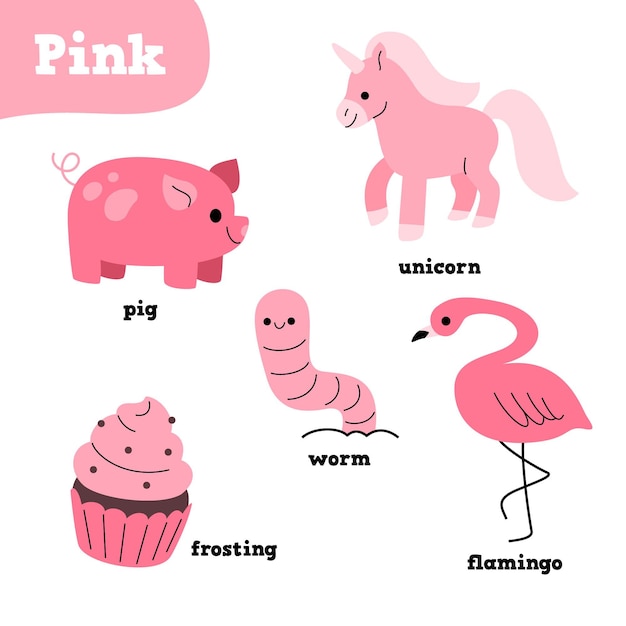 ピンクの要素は英語の単語で設定 無料のベクター