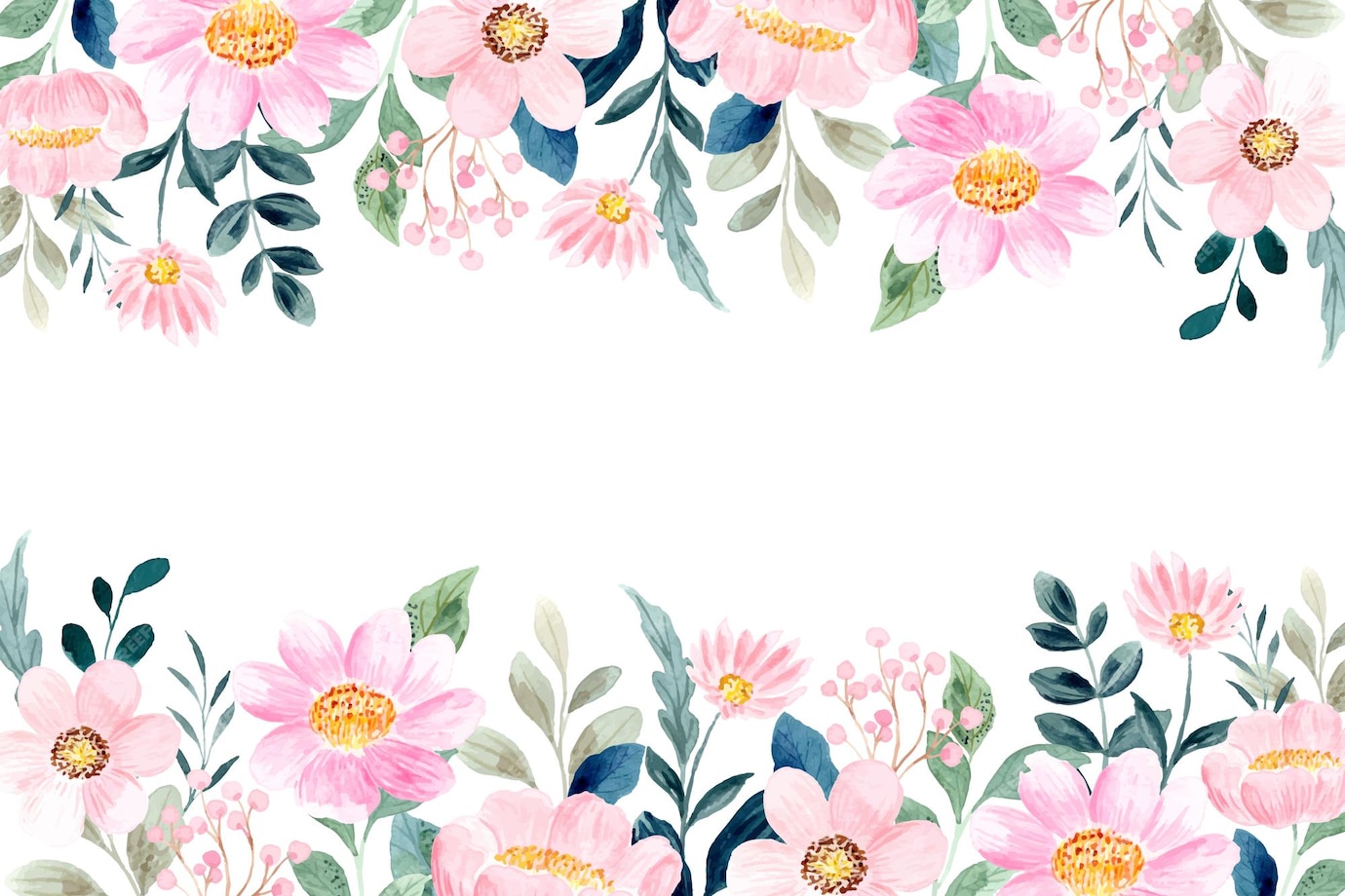 Premium Vector | Pink floral garden background with watercolor