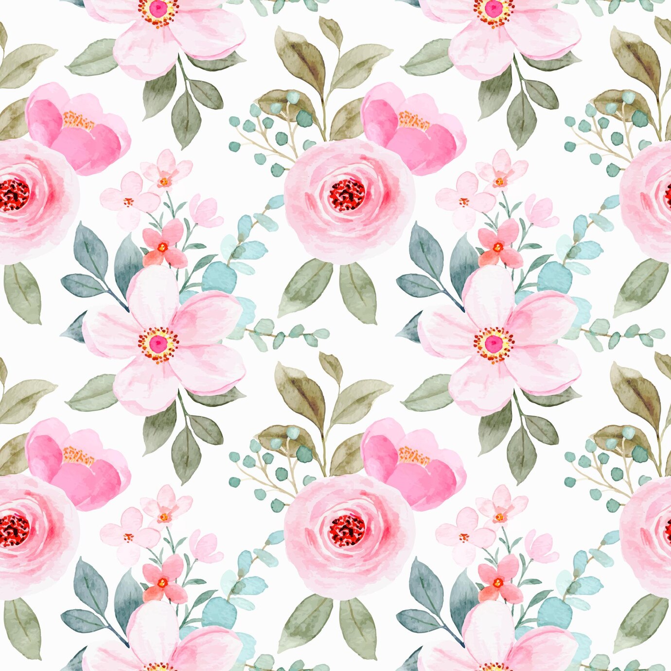 Premium Vector | Pink floral watercolor seamless pattern