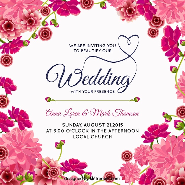 Free Vector Pink floral wedding invitation