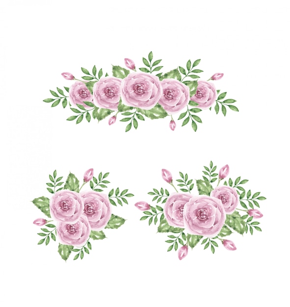 ピンクの花イラスト水彩画コレクション プレミアムベクター