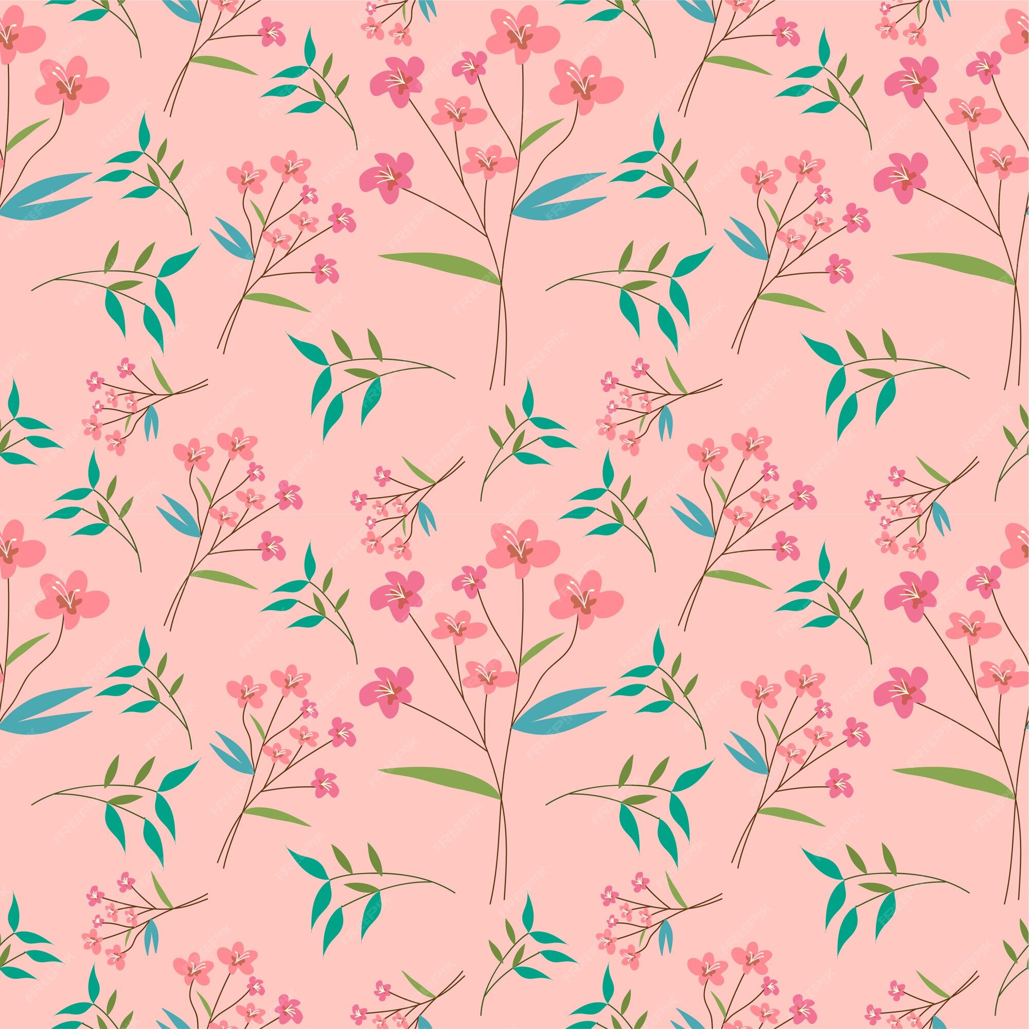 Premium Vector | Pink flower and leaf