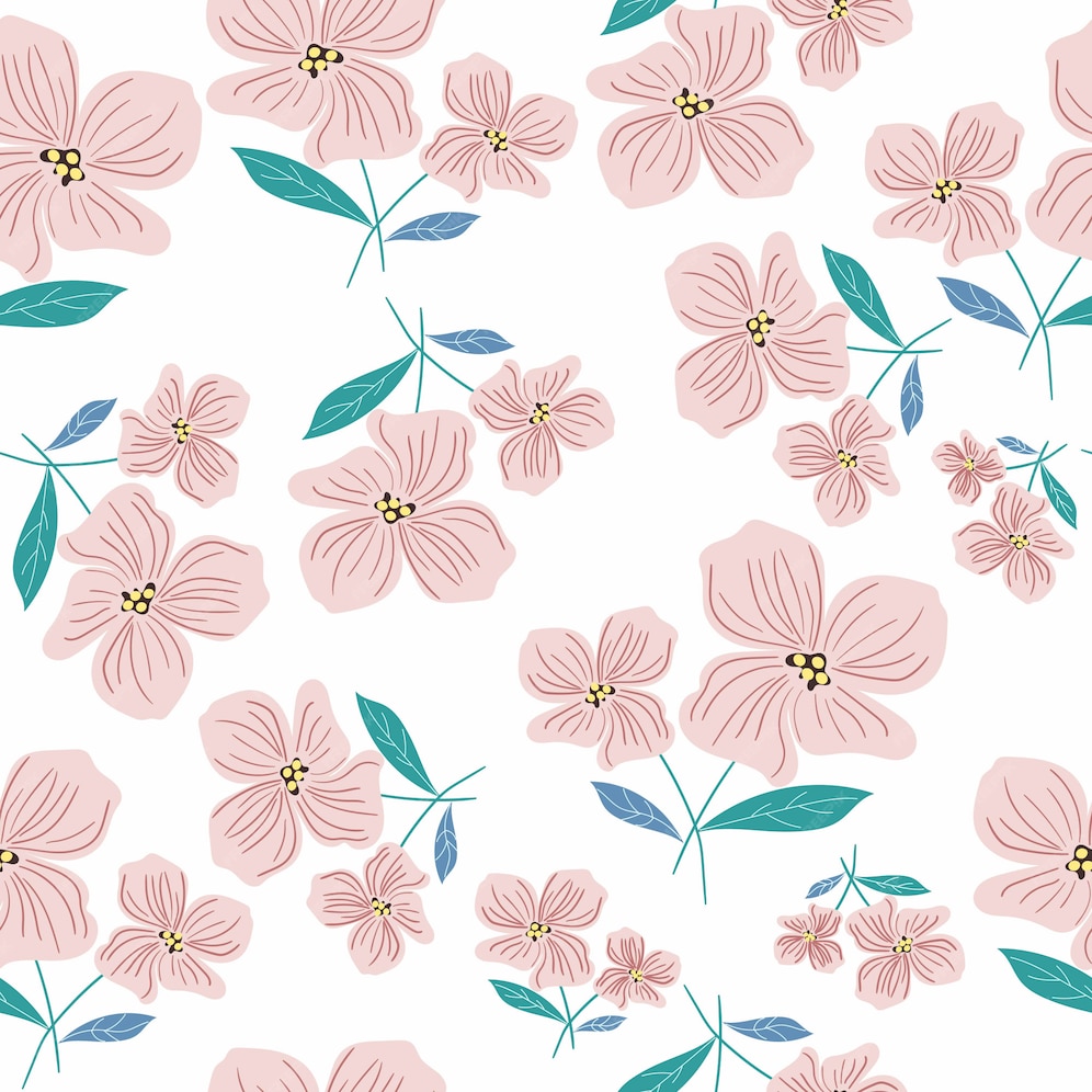 Premium Vector | Pink flower and leaves seamless pattern