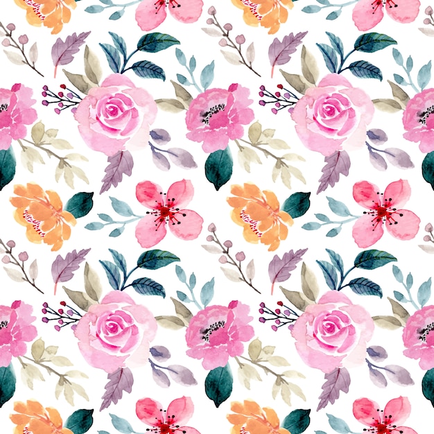 Download Pink flower watercolor seamless pattern | Premium Vector