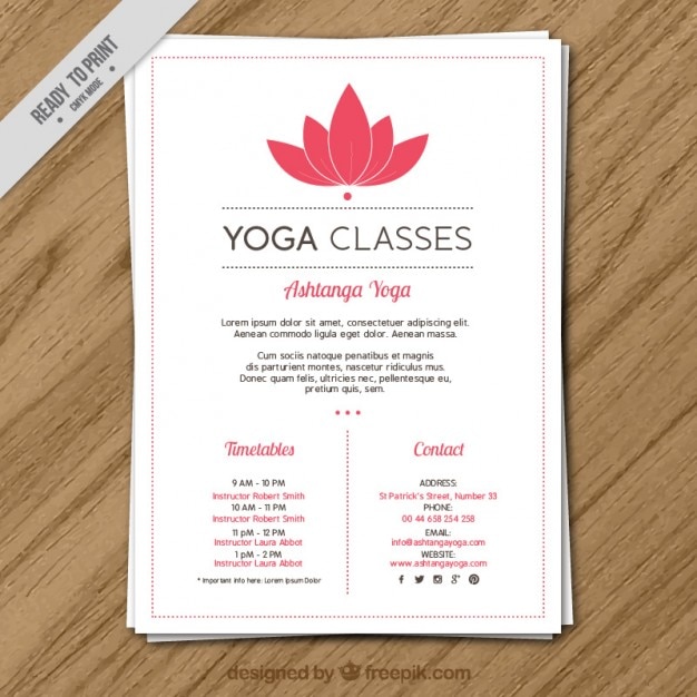 Pink flower yoga classes with timetables
flyer