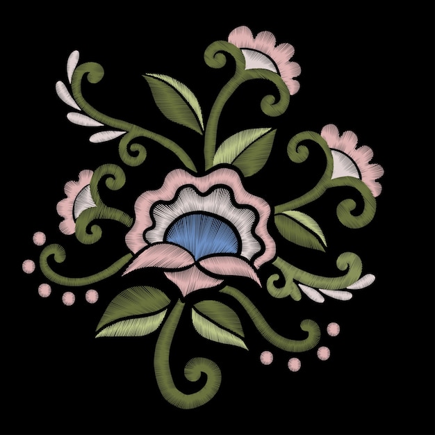Pink flowers embroidery | Premium Vector
