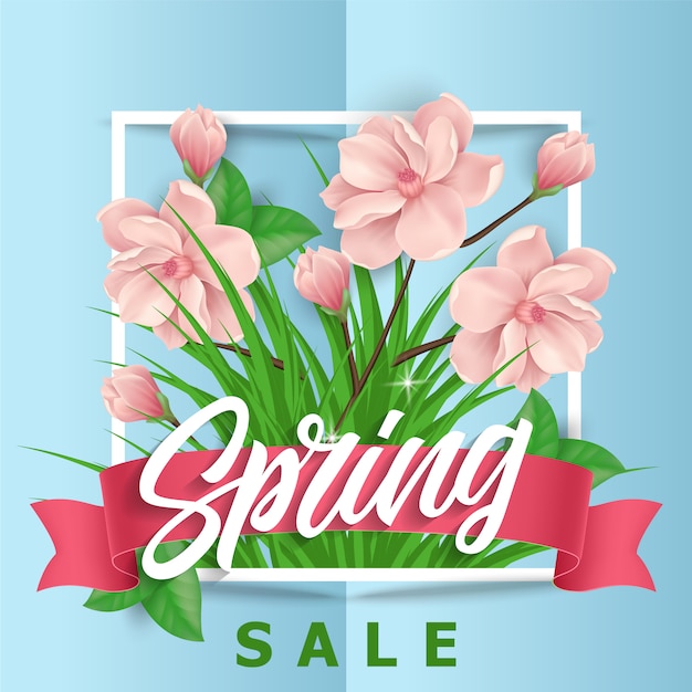 Download Pink flowers spring sale background Vector | Free Download