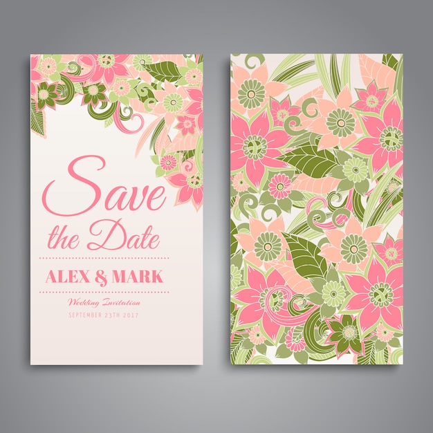 Pink flowers wedding card design