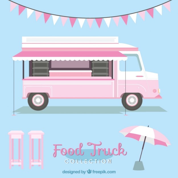 Pink food truck Free Vector