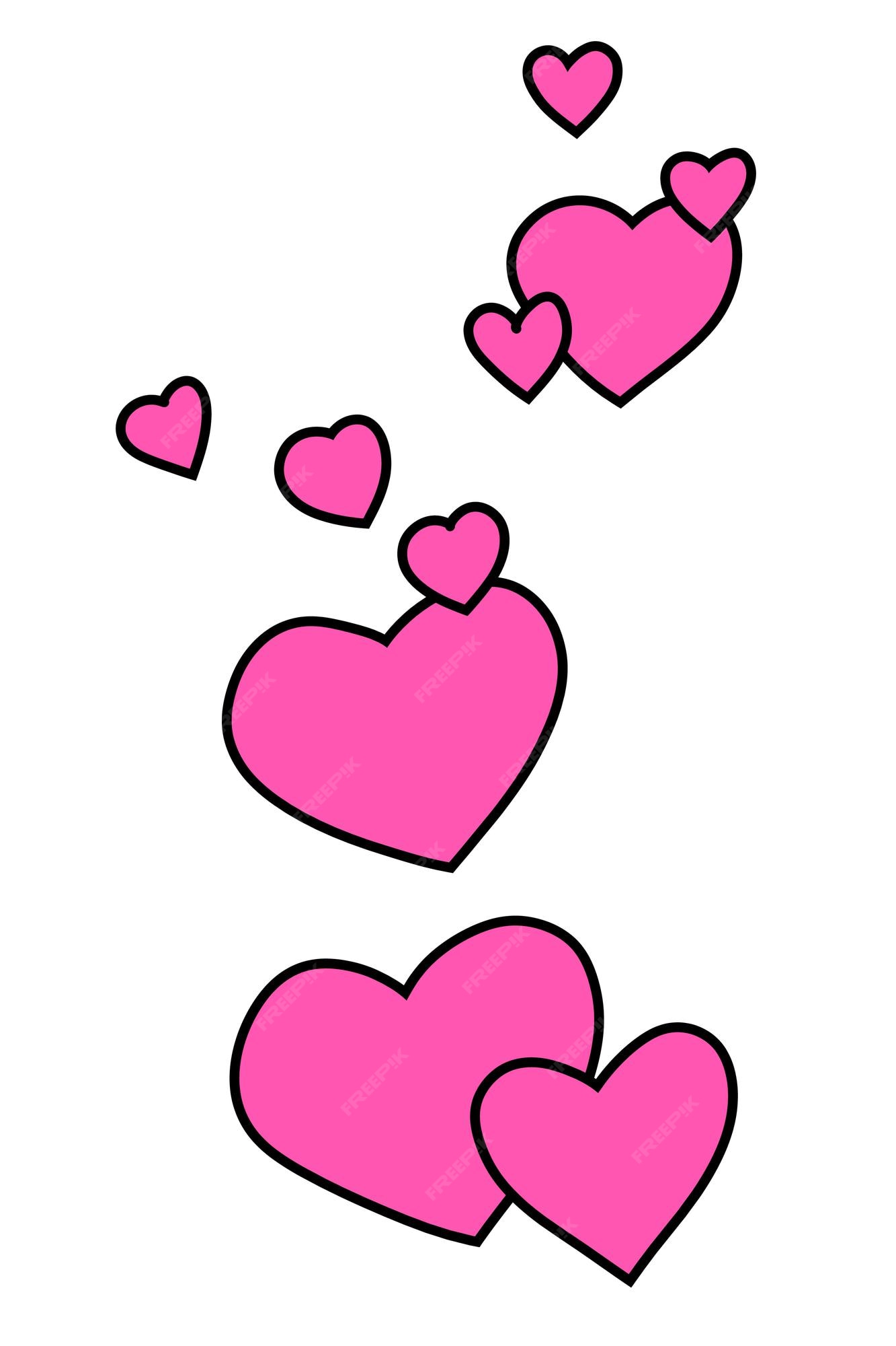 Premium Vector | Pink heart with outline cartoon love hearts set ...