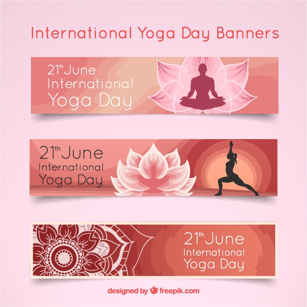 Pink international yoga day banners
