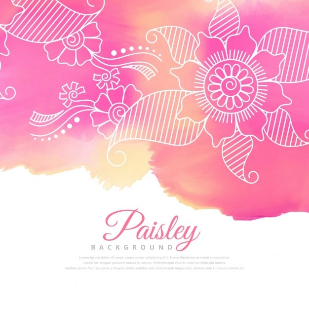 Pink paisley background with watercolors