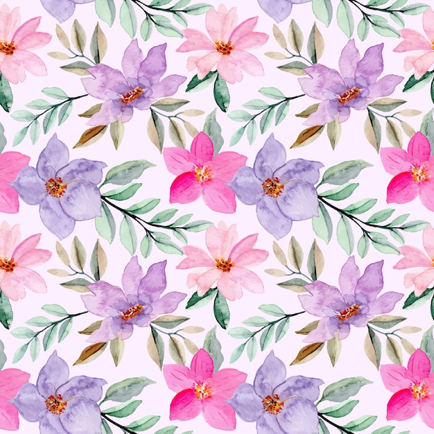 Pink purple seamless pattern with watercolor flower | Premium Vector