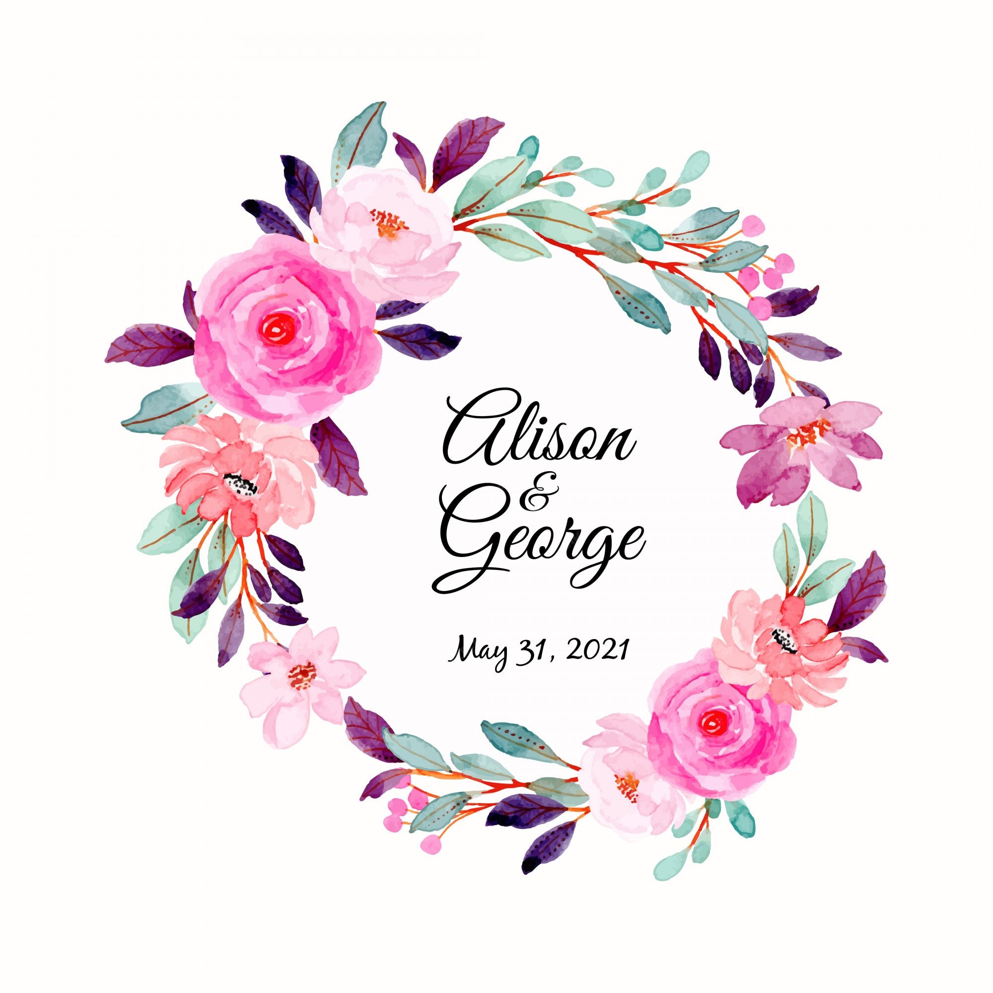 Premium Vector | Pink purple watercolor floral wreath