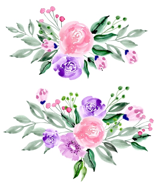 Pink purple watercolor flower arrangement | Premium Vector
