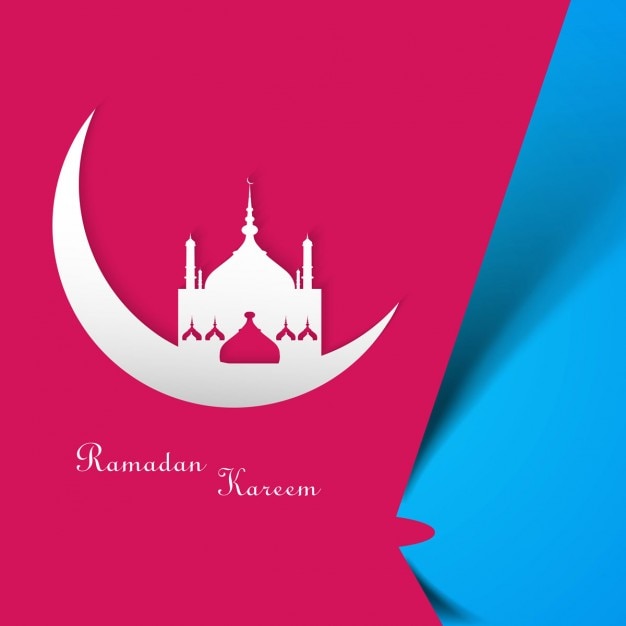 Pink ramadan background with mosque