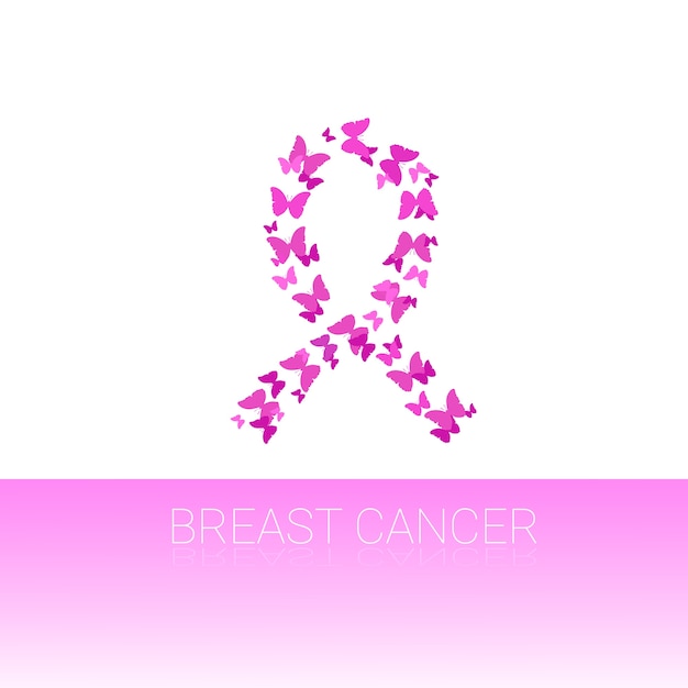 ピンクリボン乳癌意識フラットベクトルイラスト プレミアムベクター
