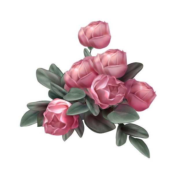 ピンクのバラの花のアレンジメントイラスト プレミアムベクター