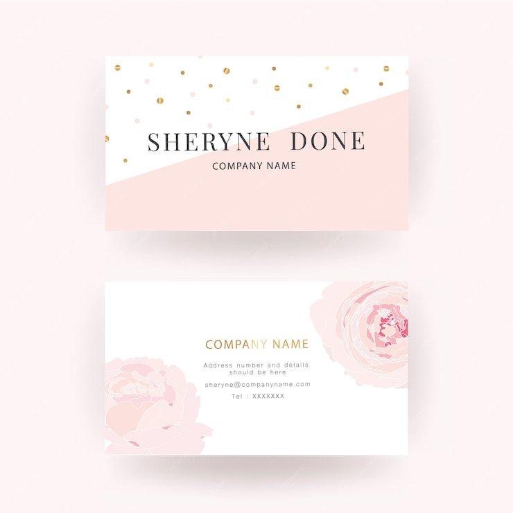  Pink rose luxury business card template Premium Vector