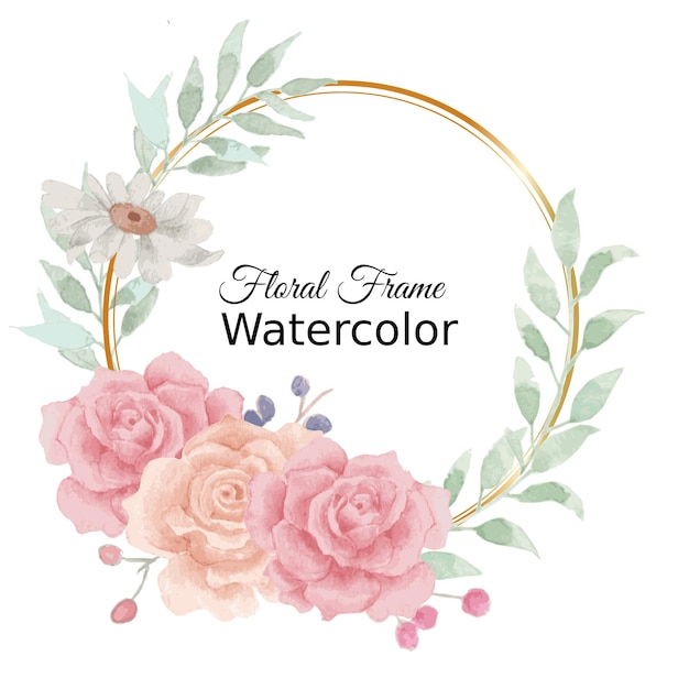 Premium Vector | Pink rose watercolor flower frame