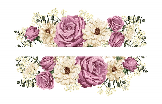 Download Pink rose and white daisies top and bottom border ...